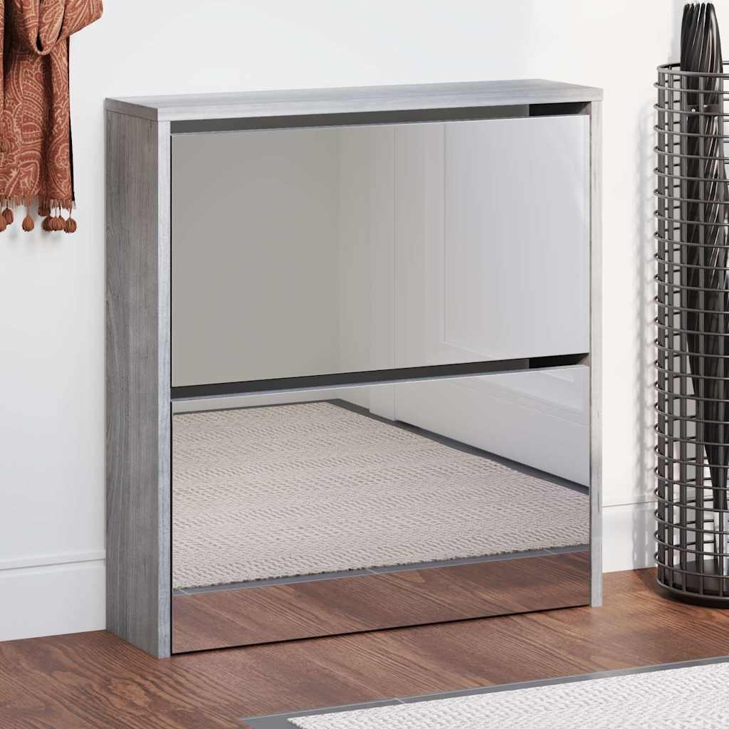 vidaXL Schoenenkast met spiegel 2-laags 63x17x67 cm grijs sonoma