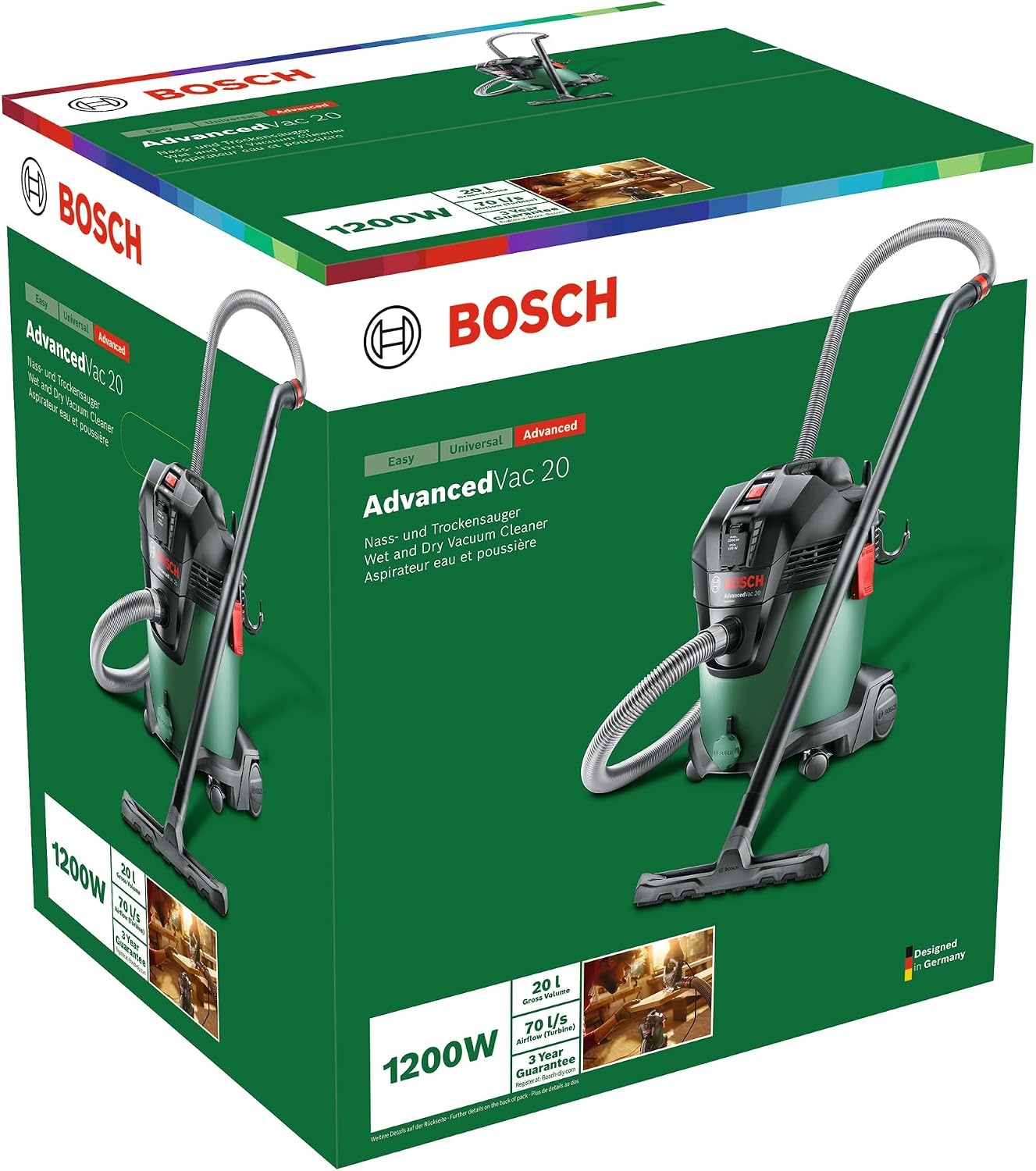 Bosch Home And Garden AdvancedVac 20, Nat- En Droogzuiger (1200 W, 20 L, In Doos), Groen