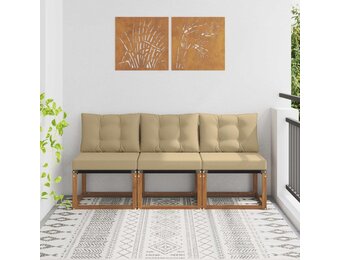 vidaXL 3 st Buitenzitmiddelsofa Massief acaciahout en Textilene Stof