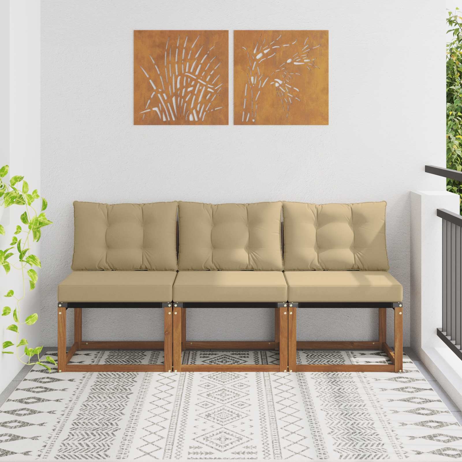 vidaXL 3 st Buitenzitmiddelsofa Massief acaciahout en Textilene Stof