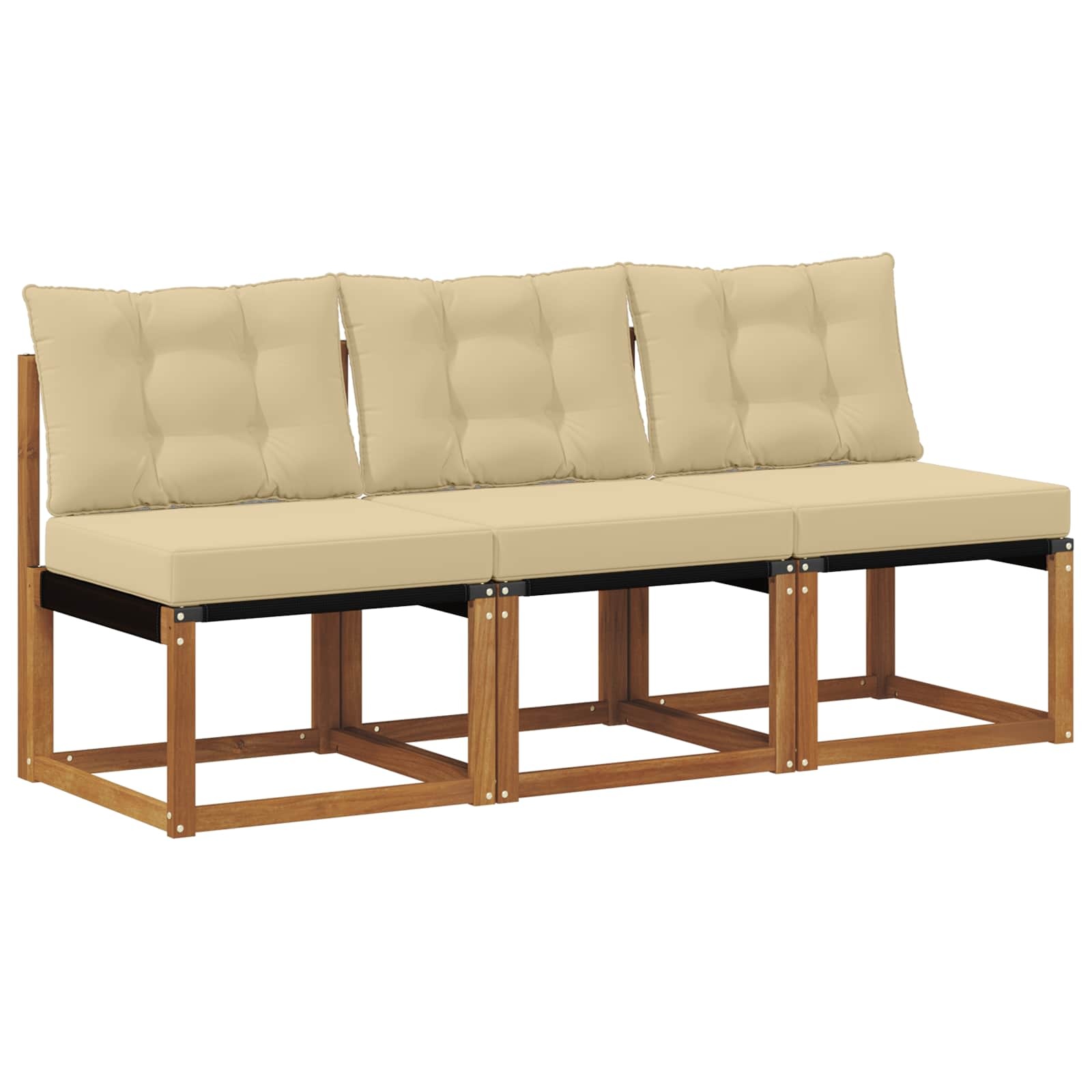 vidaXL 3 st Buitenzitmiddelsofa Massief acaciahout en Textilene Stof