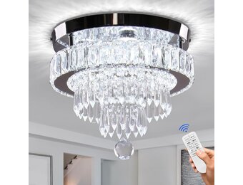 Finktonglan Led-kroonluchter, dimbaar, 30 cm, moderne kristallen kroonluchter met afstandsbediening, 3 lichtkleuren, verwisselbare kristallen plafondlamp voor slaapkamer, woonkamer, hal, hal