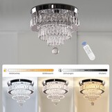 Finktonglan Led-kroonluchter, dimbaar, 30 cm, moderne kristallen kroonluchter met afstandsbediening, 3 lichtkleuren, verwisselbare kristallen plafondlamp voor slaapkamer, woonkamer, hal, hal