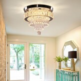 Finktonglan Led-kroonluchter, dimbaar, 30 cm, moderne kristallen kroonluchter met afstandsbediening, 3 lichtkleuren, verwisselbare kristallen plafondlamp voor slaapkamer, woonkamer, hal, hal