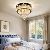 Finktonglan Led-kroonluchter, dimbaar, 30 cm, moderne kristallen kroonluchter met afstandsbediening, 3 lichtkleuren, verwisselbare kristallen plafondlamp voor slaapkamer, woonkamer, hal, hal