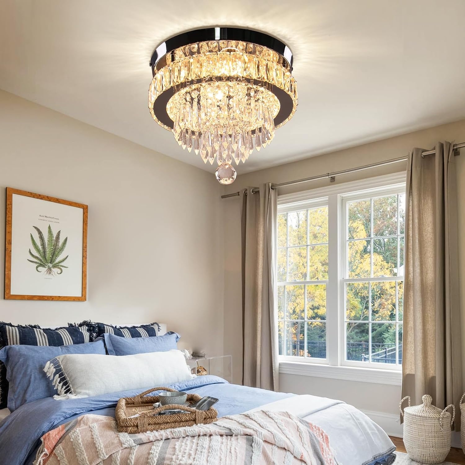 Finktonglan Led-kroonluchter, dimbaar, 30 cm, moderne kristallen kroonluchter met afstandsbediening, 3 lichtkleuren, verwisselbare kristallen plafondlamp voor slaapkamer, woonkamer, hal, hal