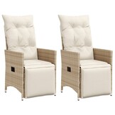 vidaXL Tuinstoelen 2 st verstelbaar met kussens poly rattan beige