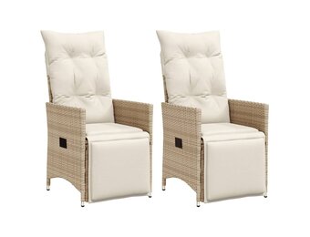vidaXL Tuinstoelen 2 st verstelbaar met kussens poly rattan beige