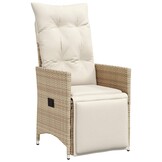 vidaXL Tuinstoelen 2 st verstelbaar met kussens poly rattan beige