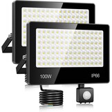 LED Schijnwerper met Bewegingsmelder Tuin/Garage 100W 10000LM Koel Wit (2 stuks) - 53% Korting