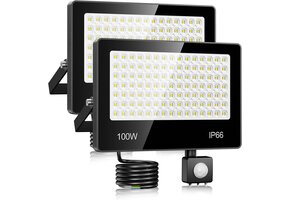 LED Schijnwerper met Bewegingsmelder Tuin/Garage 100W 10000LM Koel Wit (2 stuks) - 53% Korting