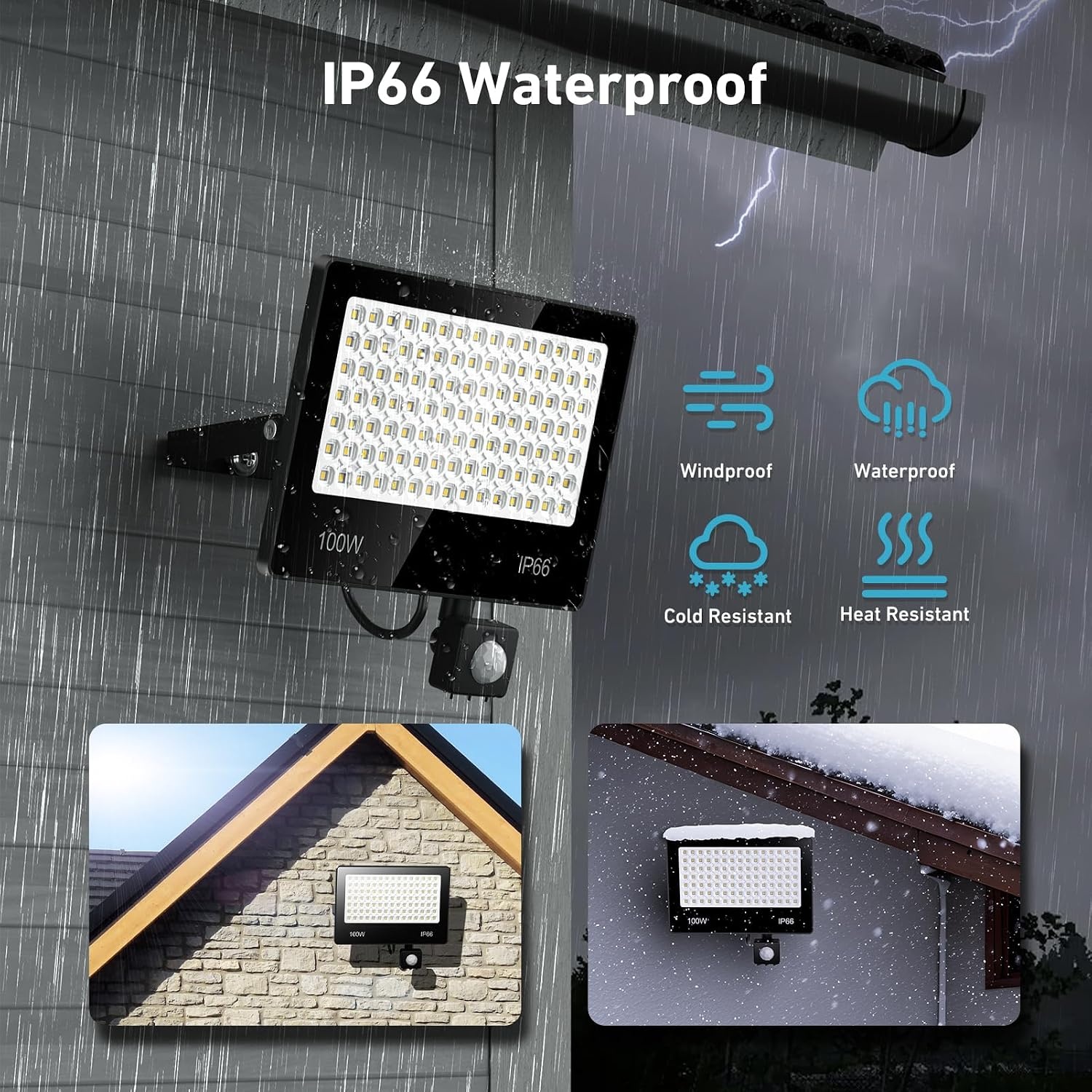 LED Schijnwerper met Bewegingsmelder Tuin/Garage 100W 10000LM Koel Wit (2 stuks) - 53% Korting