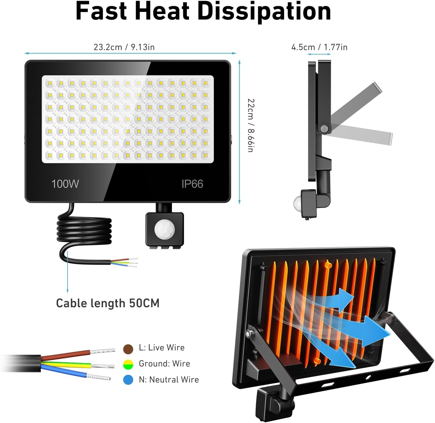 LED Schijnwerper met Bewegingsmelder Tuin/Garage 100W 10000LM Koel Wit (2 stuks) - 53% Korting