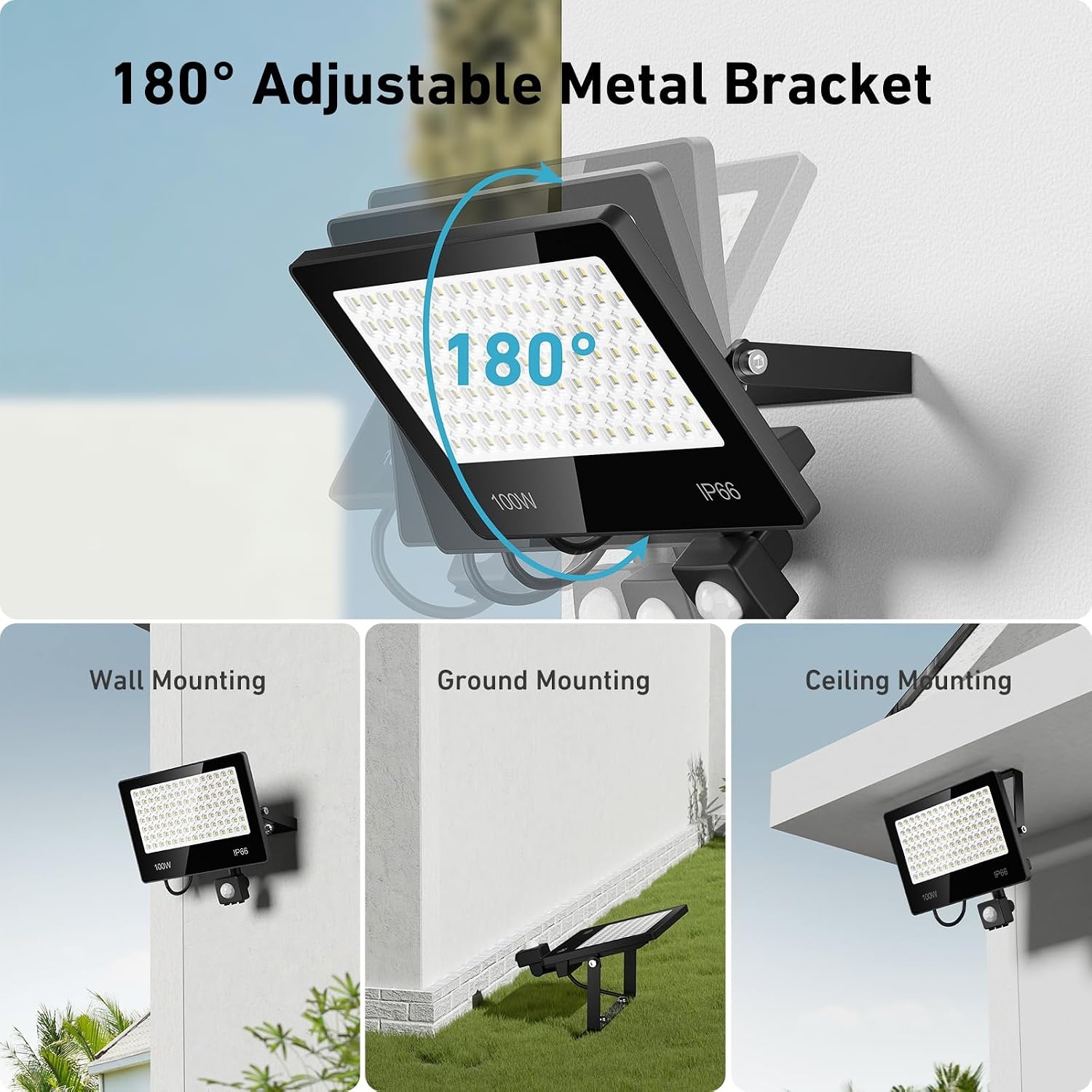 LED Schijnwerper met Bewegingsmelder Tuin/Garage 100W 10000LM Koel Wit (2 stuks) - 53% Korting