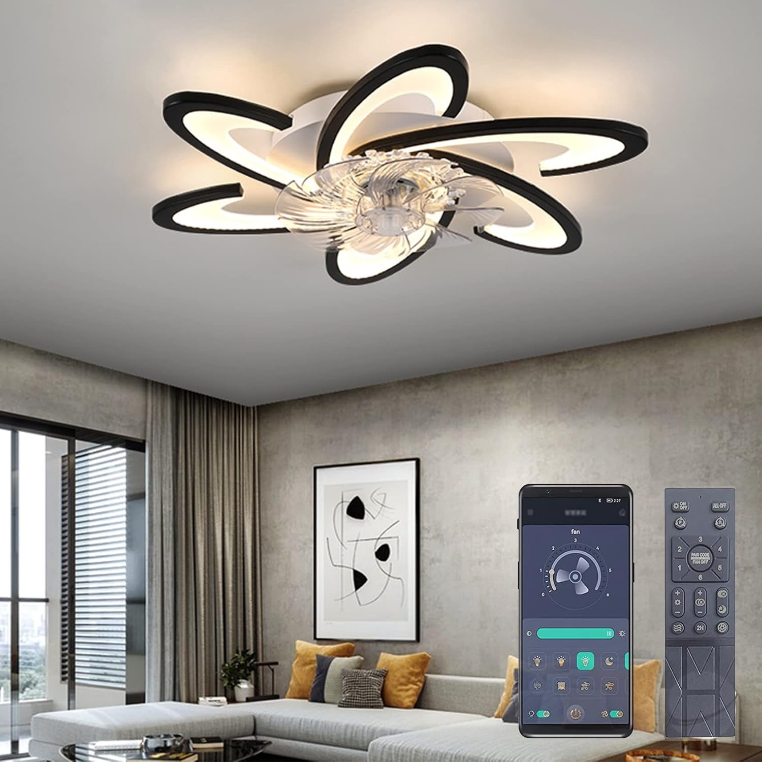 Plafondventilator Zwart 67cm met Dimbare LED & Kleurtemperatuur | 54% Korting