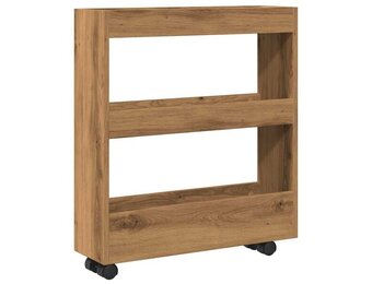 Opbergtrolley smal 3-laags bewerkt hout artisanaal eikenkleurig - 34% korting