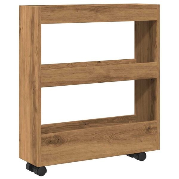 Opbergtrolley smal 3-laags bewerkt hout artisanaal eikenkleurig - 34% korting