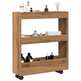 Opbergtrolley smal 3-laags bewerkt hout artisanaal eikenkleurig - 34% korting