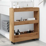 Opbergtrolley smal 3-laags bewerkt hout artisanaal eikenkleurig - 34% korting