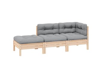 vidaXL Loungeset 3-delig Grenenhout met Grijze Kussens - 60% Korting