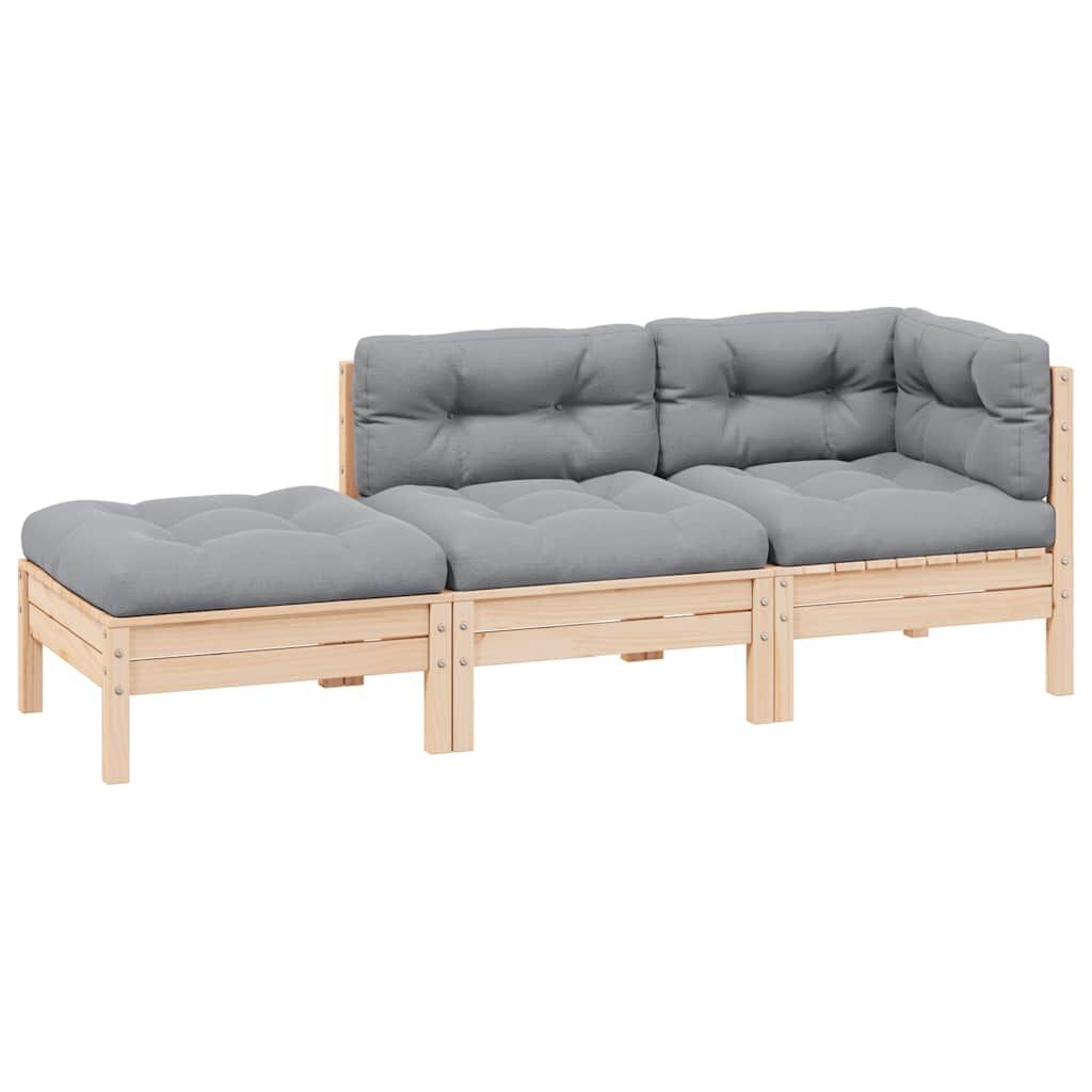 vidaXL Loungeset 3-delig Grenenhout met Grijze Kussens - 60% Korting