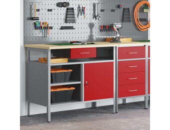 Werkbank met Lade en Plank - Rood/Grijs - 100x55x85cm - 55% Korting