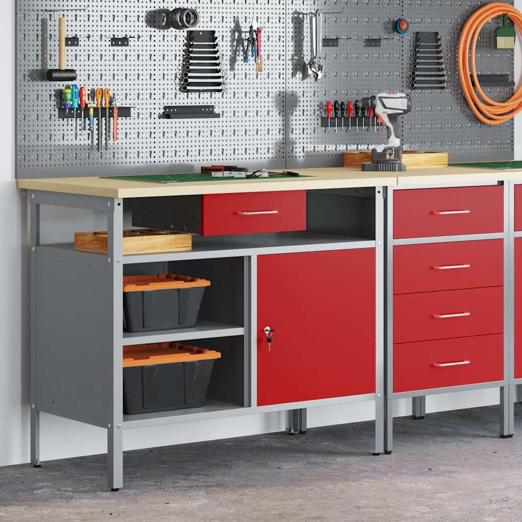 Werkbank met Lade en Plank - Rood/Grijs - 100x55x85cm - 55% Korting