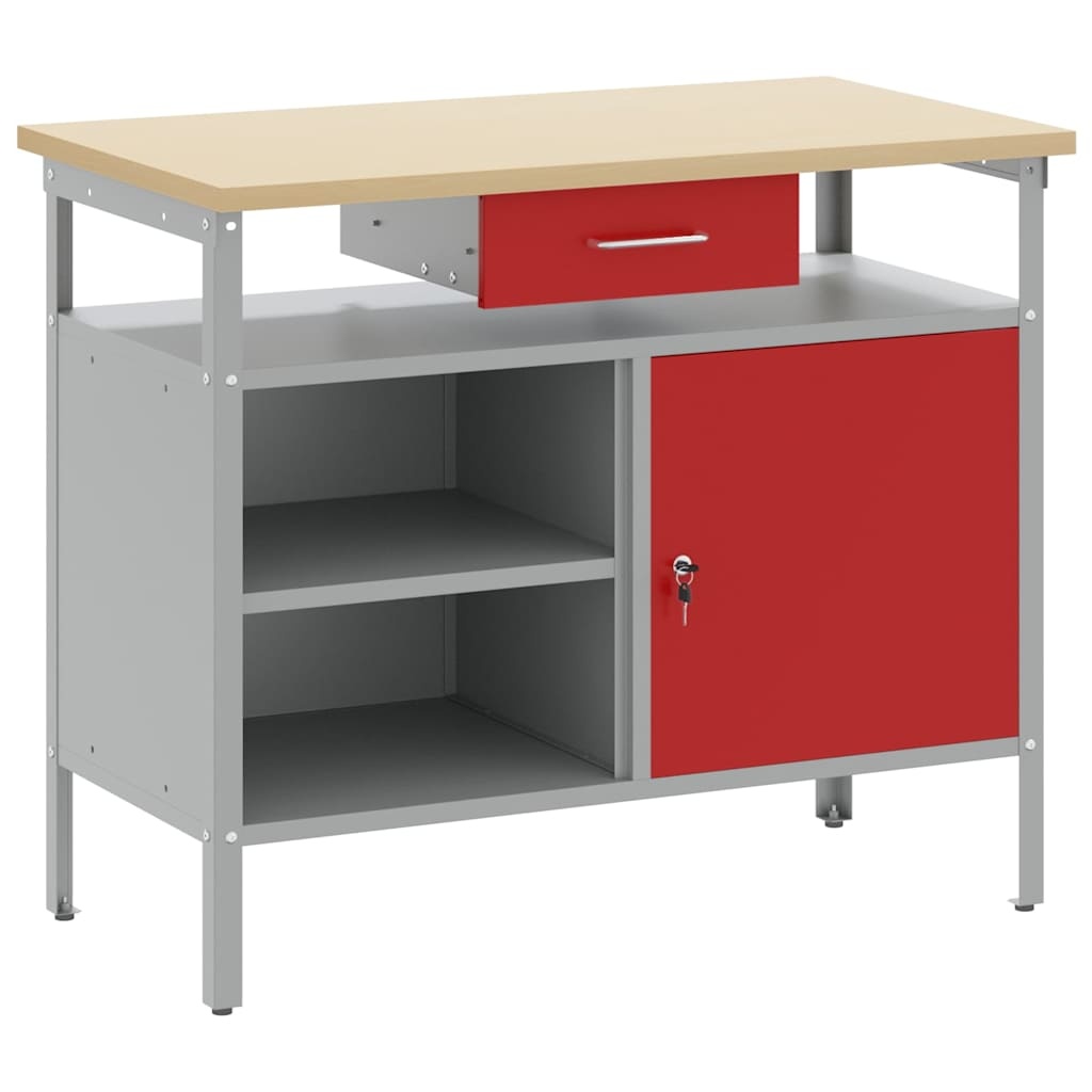 Werkbank met Lade en Plank - Rood/Grijs - 100x55x85cm - 55% Korting