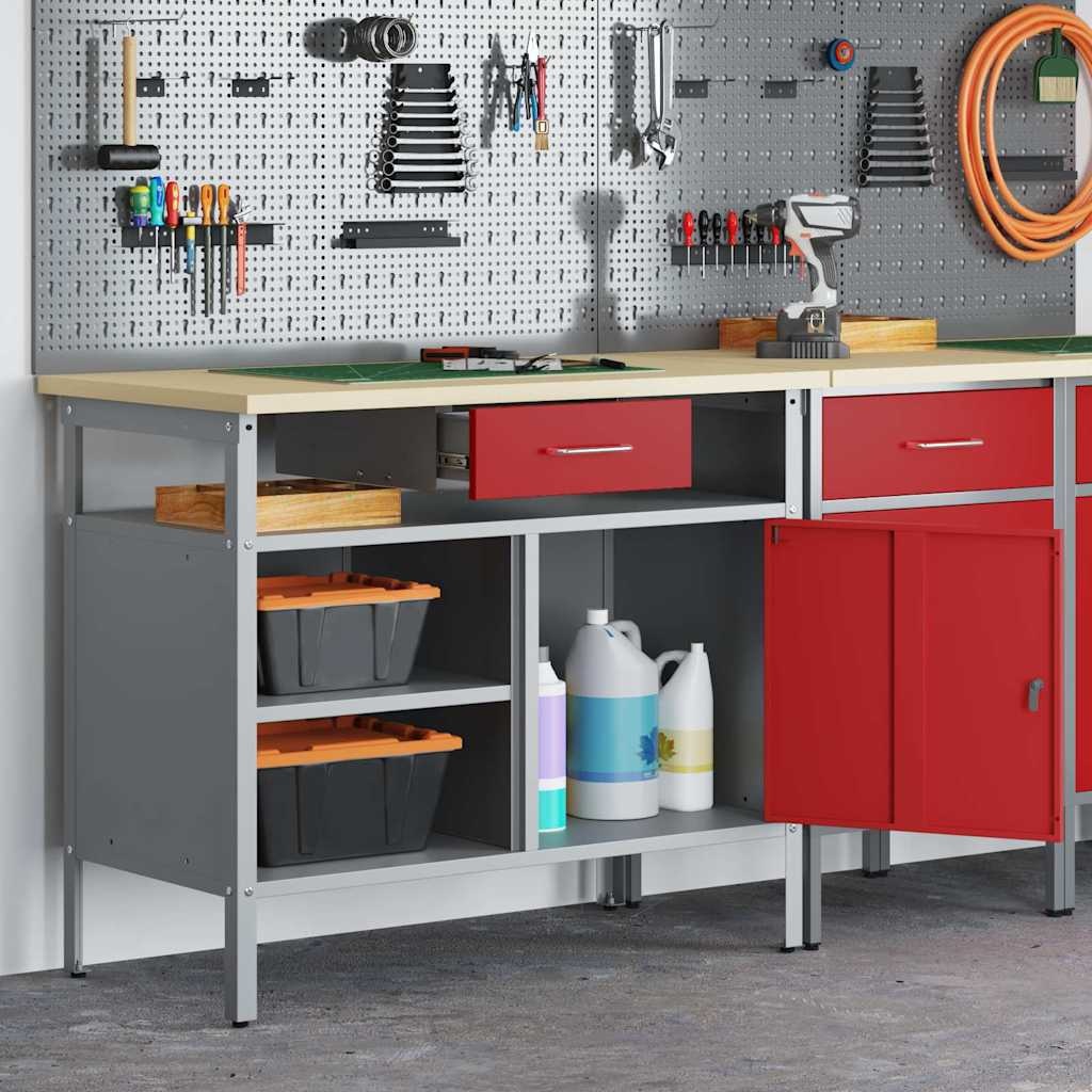 Werkbank met Lade en Plank - Rood/Grijs - 100x55x85cm - 55% Korting