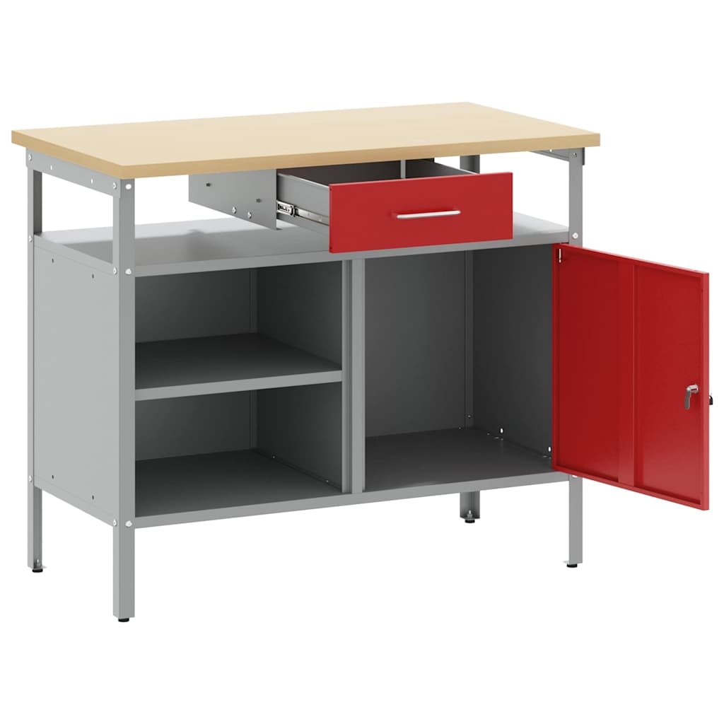 Werkbank met Lade en Plank - Rood/Grijs - 100x55x85cm - 55% Korting