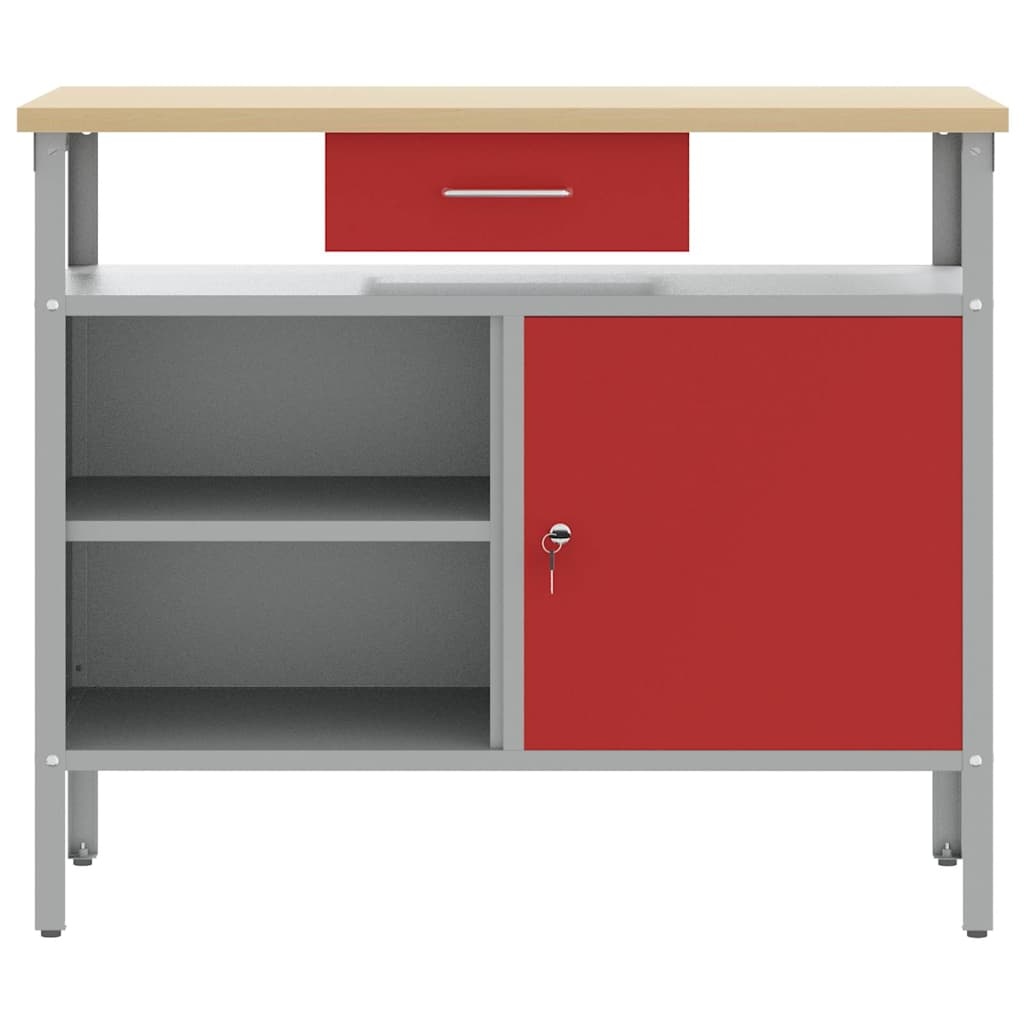 Werkbank met Lade en Plank - Rood/Grijs - 100x55x85cm - 55% Korting