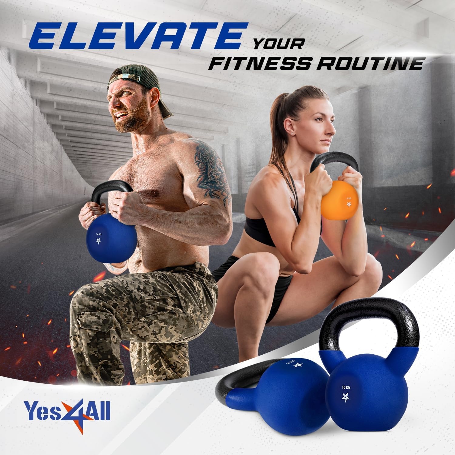 Yes4All Gecoate Gietijzeren Kettlebell 16 kg - Donkerblauw - 29% Korting