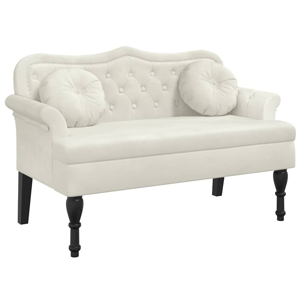 vidaXL Bankje met kussens 120,5x65x75 cm fluweel crèmekleurig