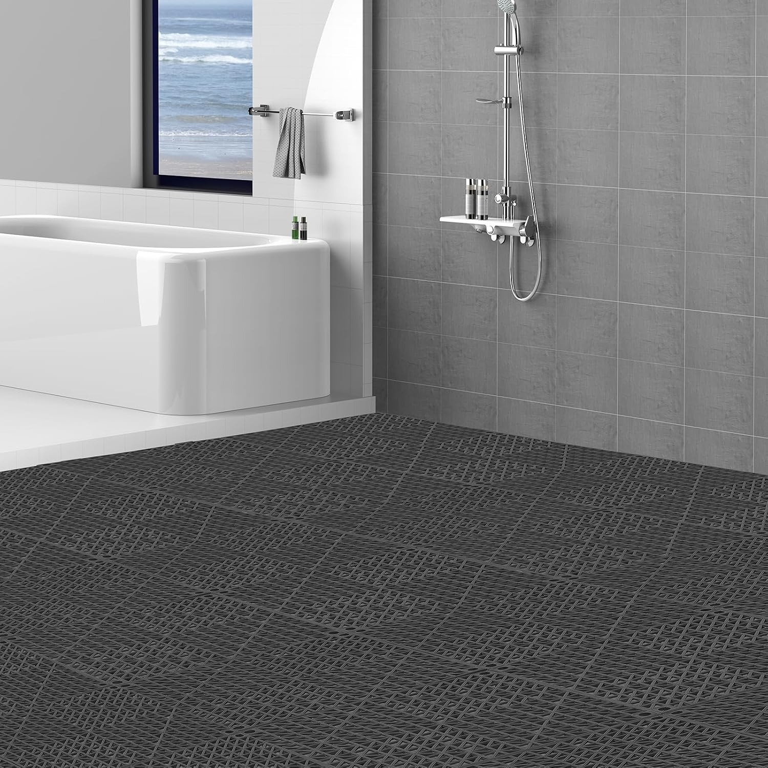 VEVOR In elkaar grijpende tegels 55 st. vloertegels drainage vloertegels, vloertegels 30 x 30 cm buiten vierkante vloertegels terras PVC vloertegels badkamer, toilet, zwart