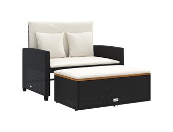 vidaXL Tuinbank 2-zits met kussens poly rattan en acaciahout zwart