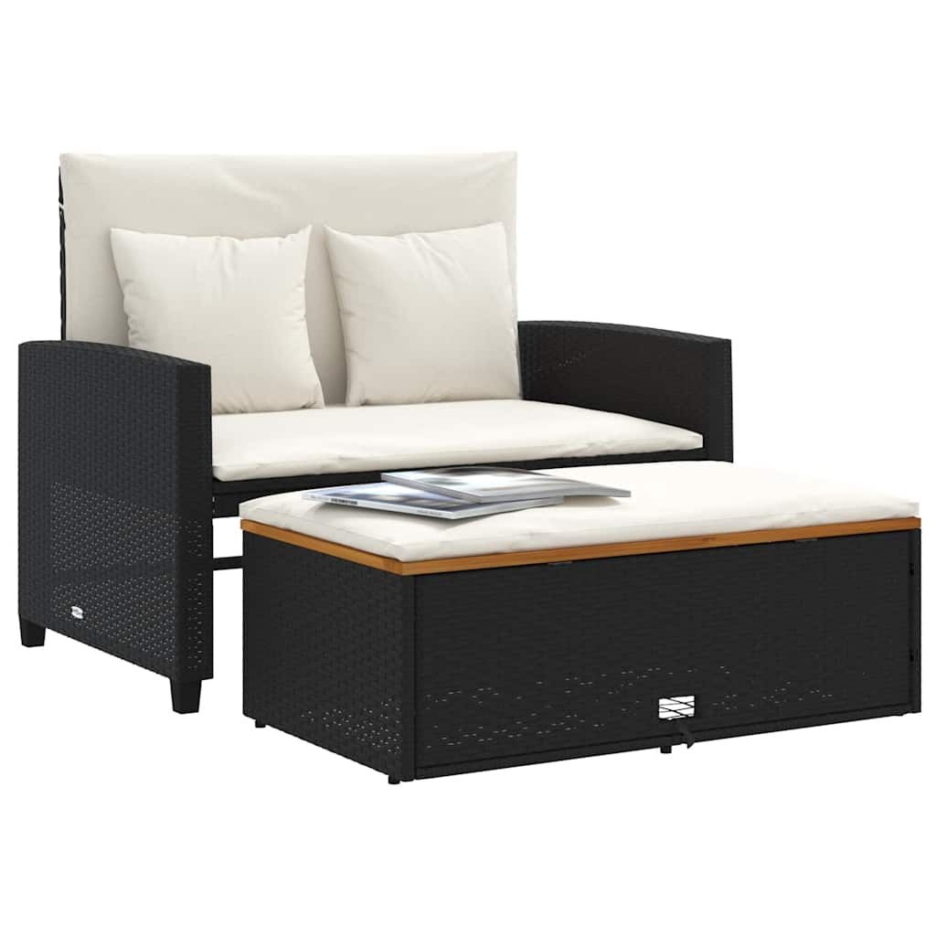 vidaXL Tuinbank 2-zits met kussens poly rattan en acaciahout zwart