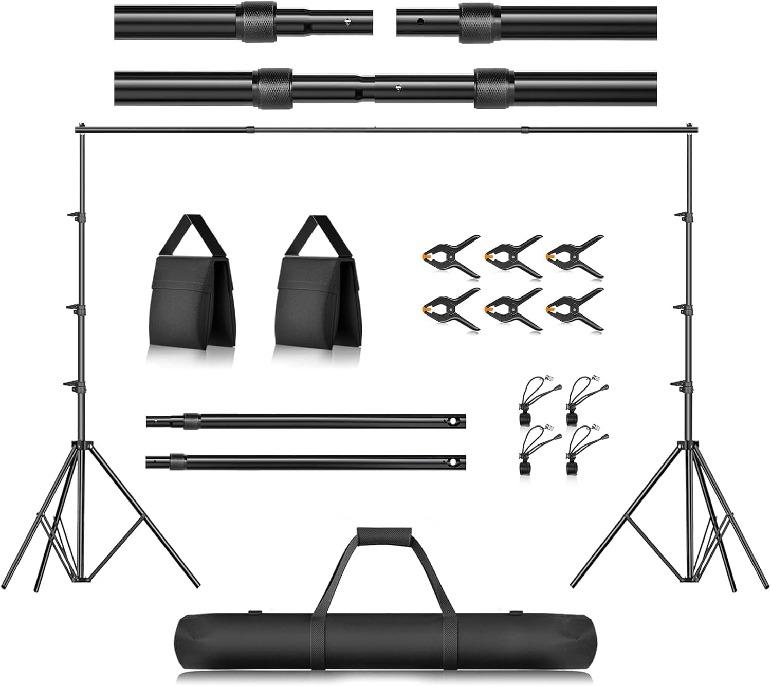 EMART Foto Achtergrondstandaard Fotostudio's, 2,6m x 3m Verstelbaar Achtergrondsysteem met 2 Zandzakken en Draagtas voor Fotografie Video Portret - Maat 2.6x3m Support de fond - Version standard