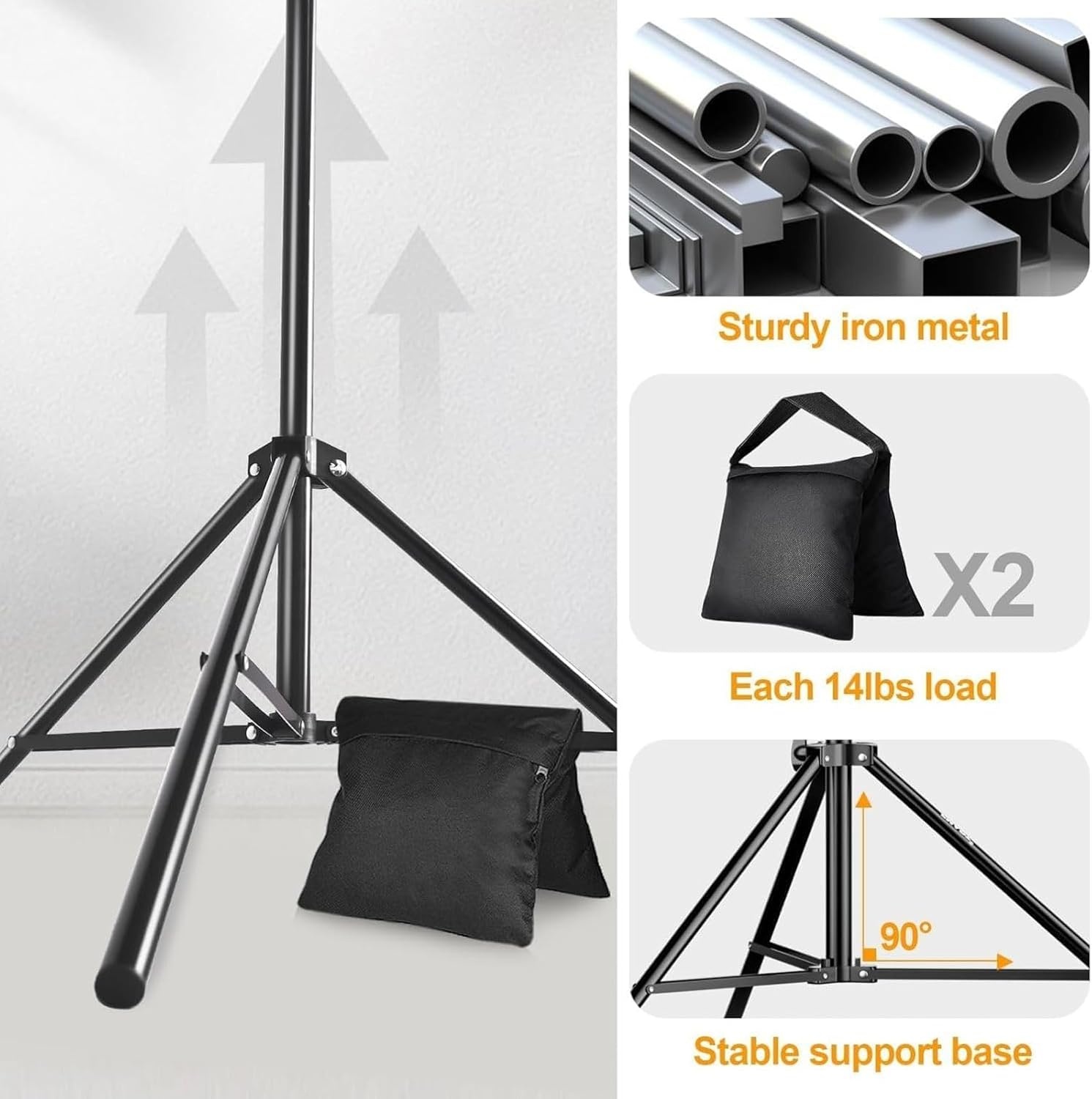 EMART Foto Achtergrondstandaard Fotostudio's, 2,6m x 3m Verstelbaar Achtergrondsysteem met 2 Zandzakken en Draagtas voor Fotografie Video Portret - Maat 2.6x3m Support de fond - Version standard
