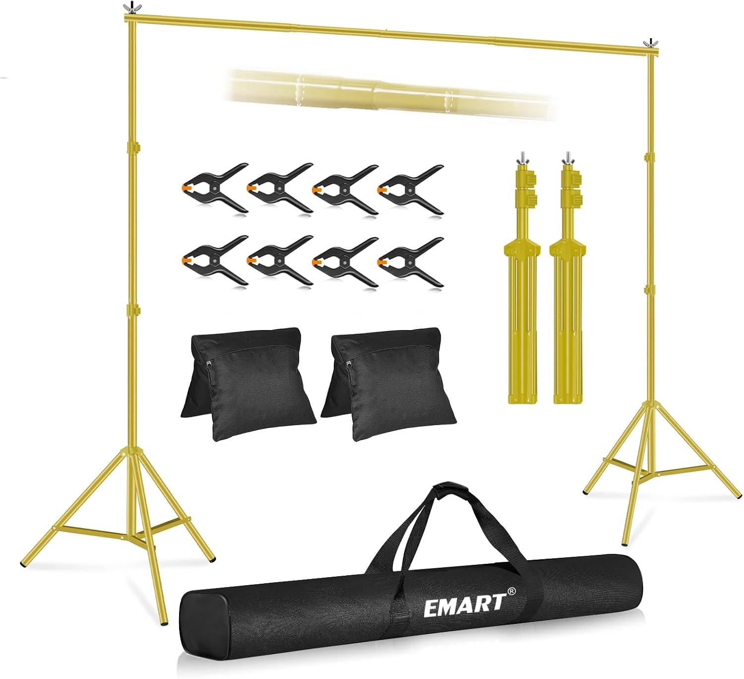 EMART Foto Achtergrondstandaard Fotostudio's, 2,6m x 3m Verstelbaar Achtergrondsysteem met 2 Zandzakken en Draagtas voor Fotografie Video Portret - Maat 2.6x3m Support de fond - Version standard