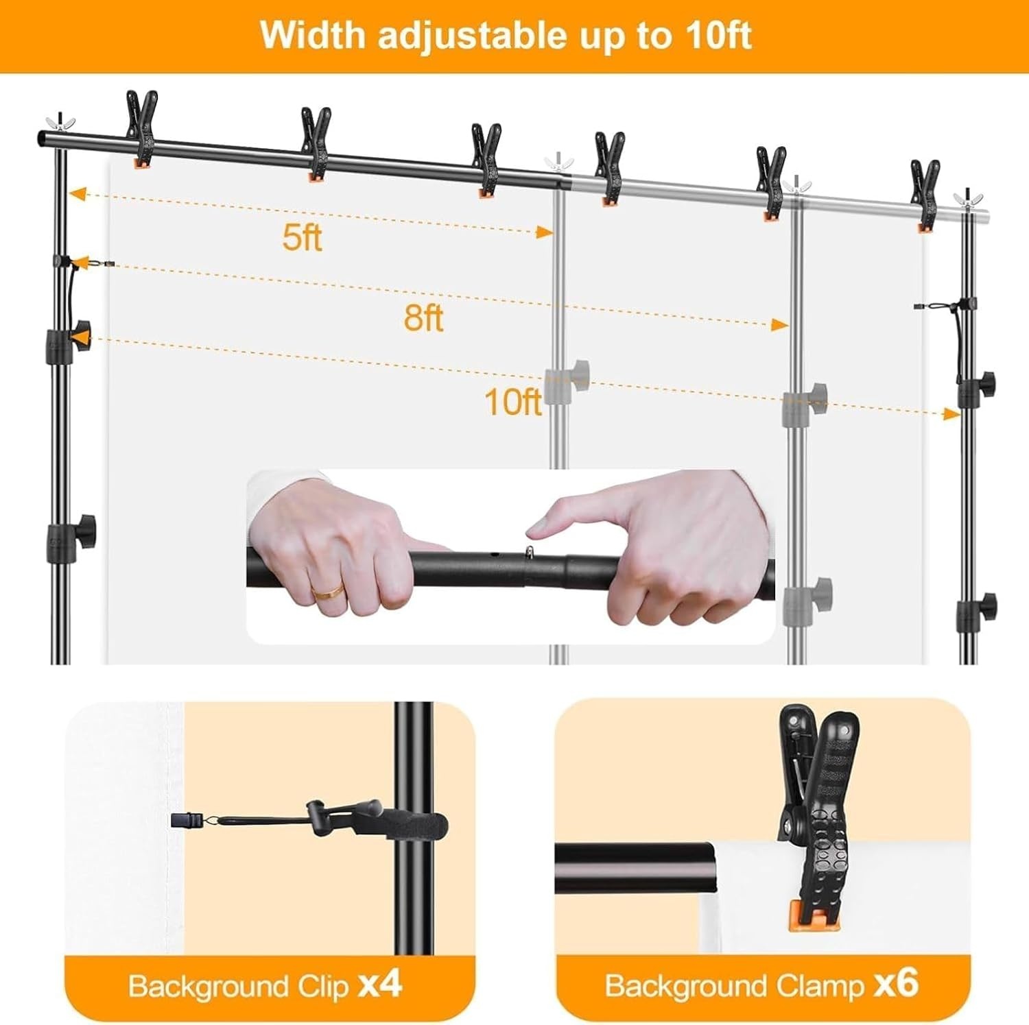 EMART Foto Achtergrondstandaard Fotostudio's, 2,6m x 3m Verstelbaar Achtergrondsysteem met 2 Zandzakken en Draagtas voor Fotografie Video Portret - Maat 2.6x3m Support de fond - Version standard