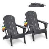 VEVOR Adirondack Stoelen van kunststof, set van 2 draagbare weerbestendige klapstoelen voor buiten, bekerhouder, ergonomische ontspanningsarmleuning, voor tuin en binnenplaats, grijs