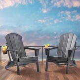 VEVOR Adirondack Stoelen van kunststof, set van 2 draagbare weerbestendige klapstoelen voor buiten, bekerhouder, ergonomische ontspanningsarmleuning, voor tuin en binnenplaats, grijs
