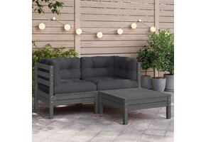 VidaXL Loungeset Grenenhout Grijs met Kussens - 41% Korting