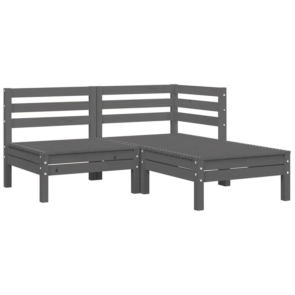 vidaXL 3-delige Loungeset met kussens massief grenenhout grijs