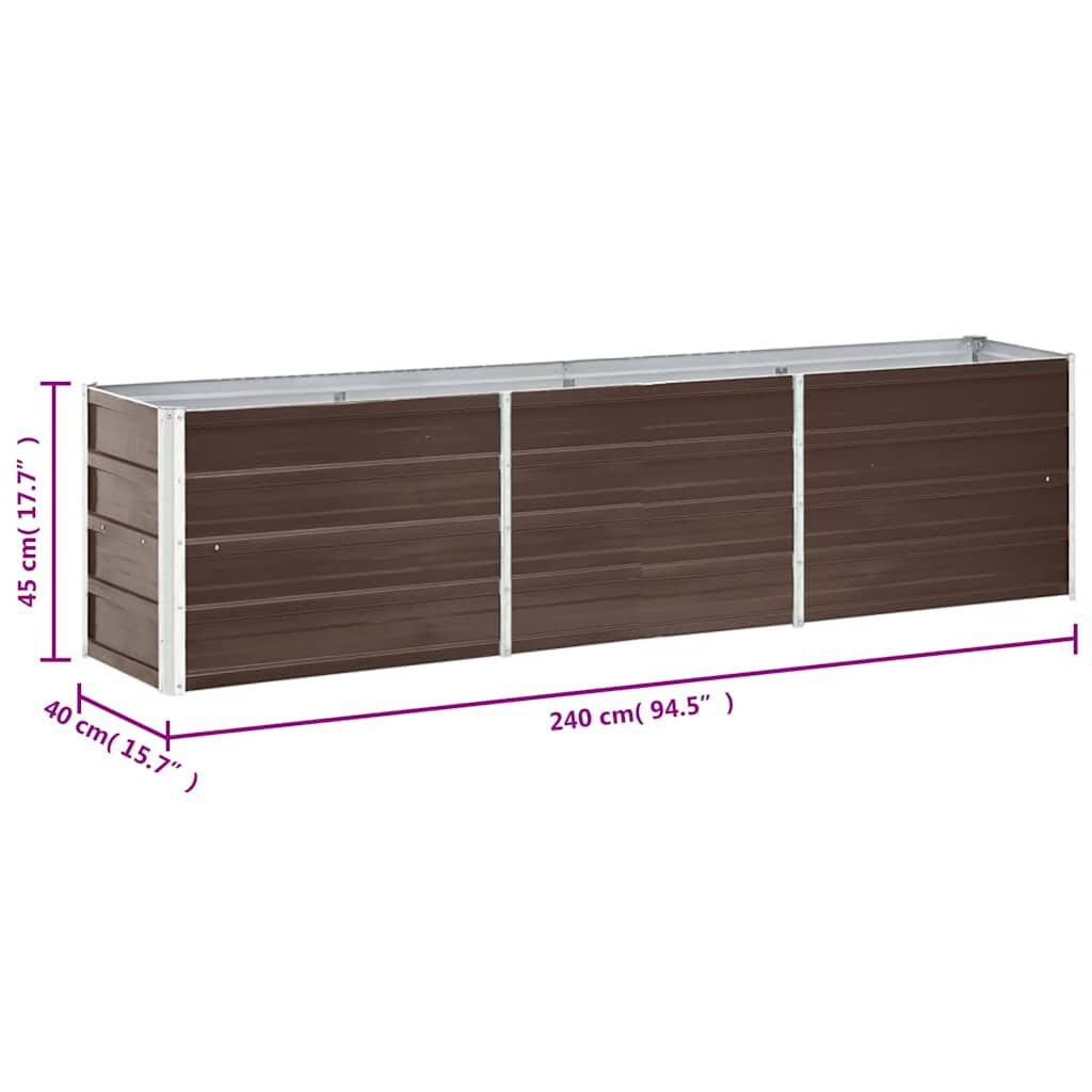 vidaXL Plantenbak verhoogd 240x40x45 cm gegalvaniseerd staal bruin