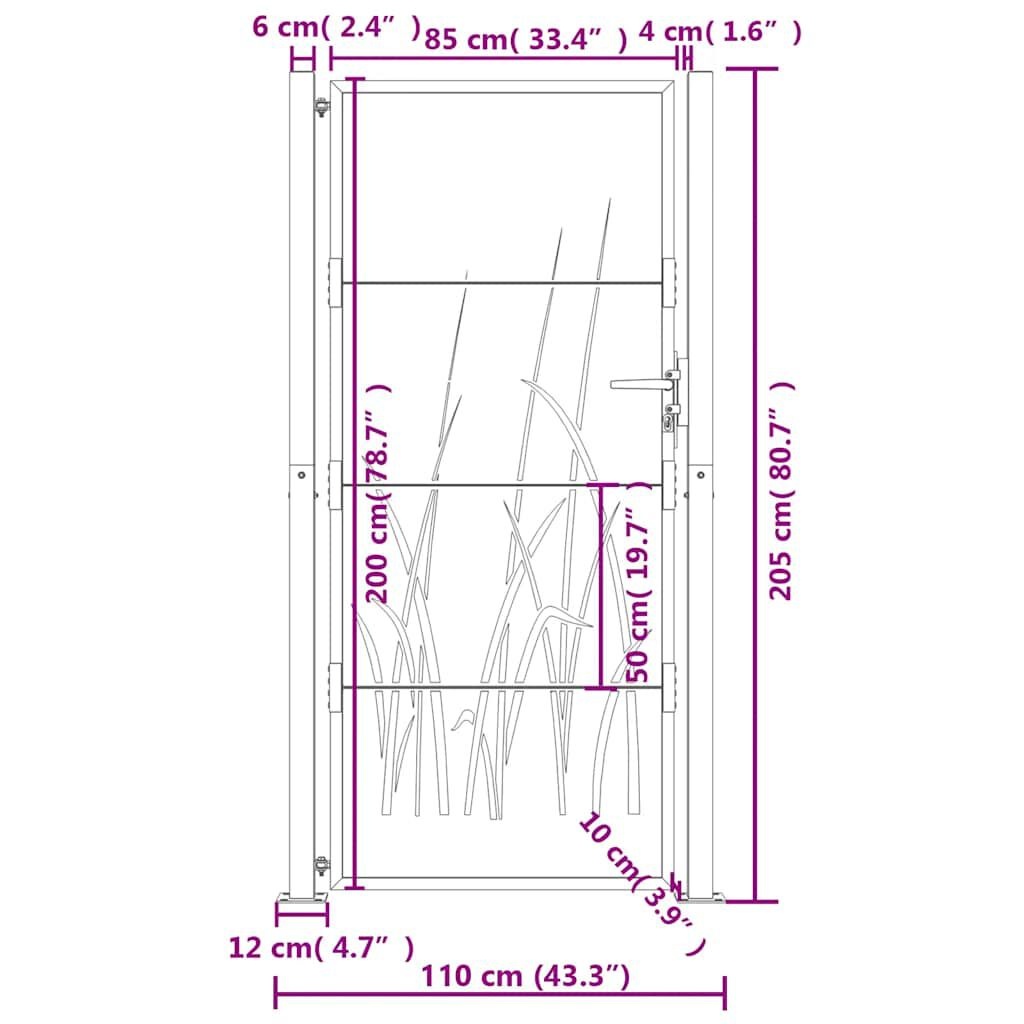 vidaXL Poort 105x205 cm met grasontwerp staal antracietkleurig