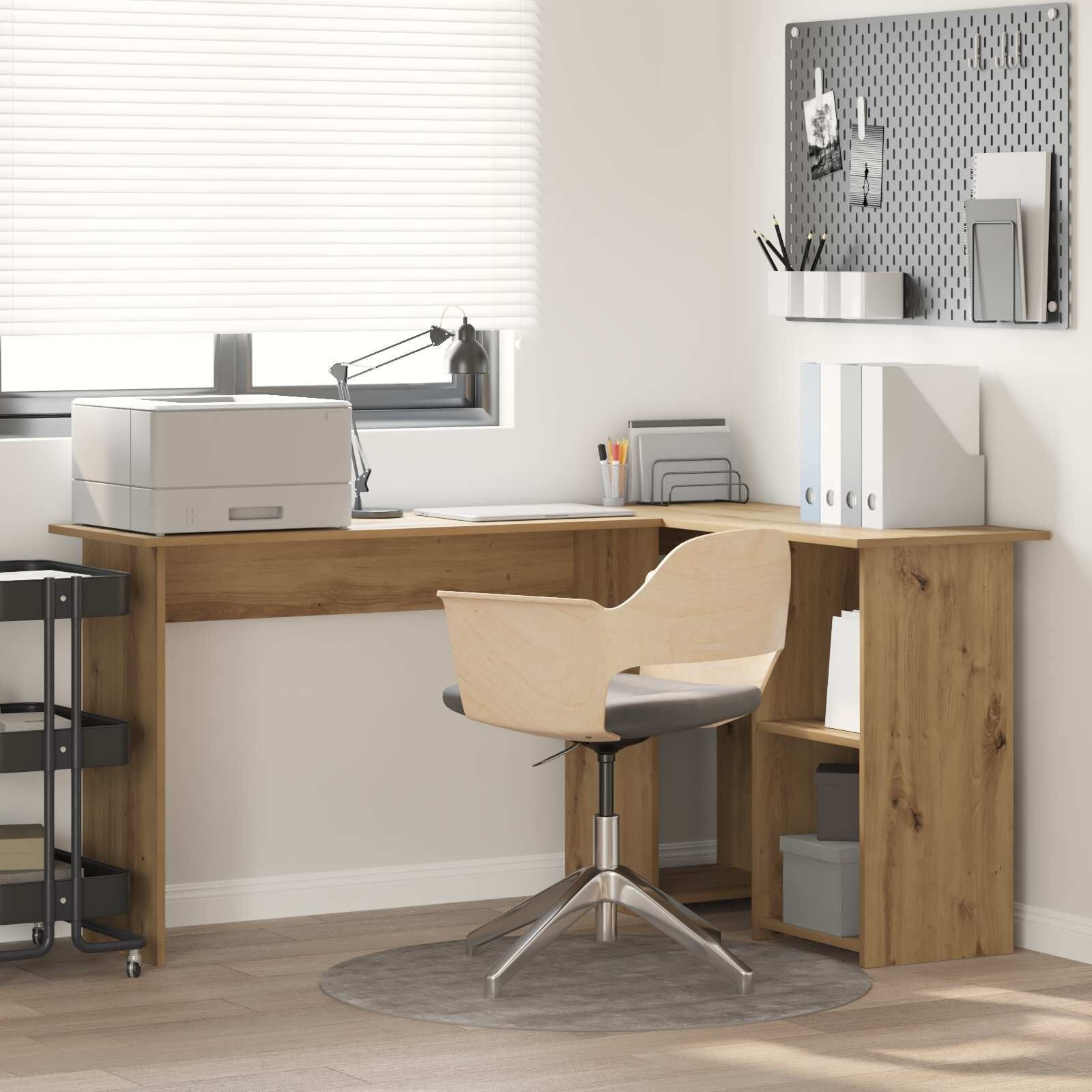 vidaXL Hoekbureau Artisan Eiken 142x102x73 cm - Bewerkt Hout - 35% Korting
