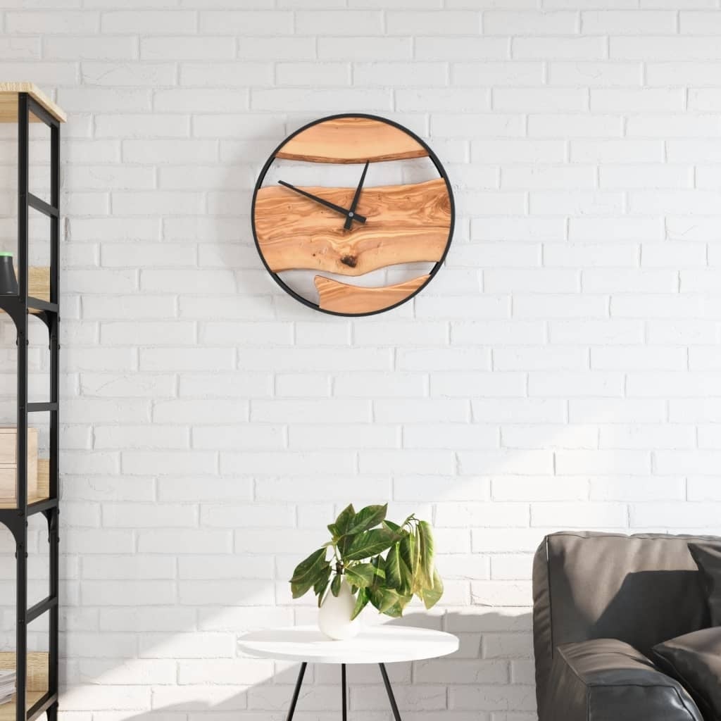 Wandklok Ø35 cm IJzer & Olijfhout Bruin - Nu 34% Korting!