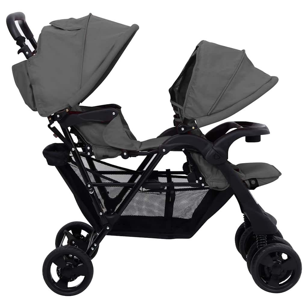 VidaXL Kinderwagen Tandem Donkergrijs - 35% Korting