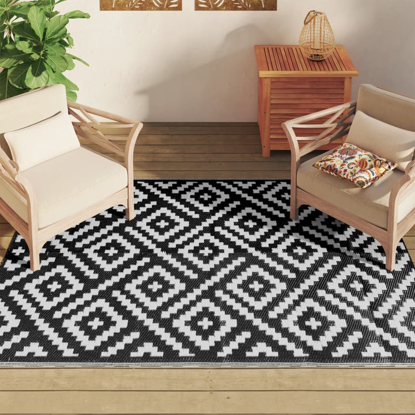 VidaXL Buitenkleed Arakil 140x200cm Polypropeen Wit/Zwart - 34% Korting